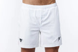 White shorts with a logo on a white background